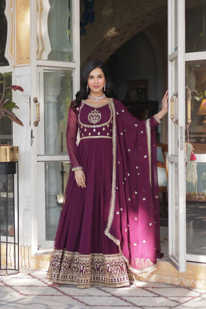 WEDDING SPECIAL GEORGETTE RICH SEQUINS EMBROIDERED GOWN WITH DUPATTA(WD108) (01)