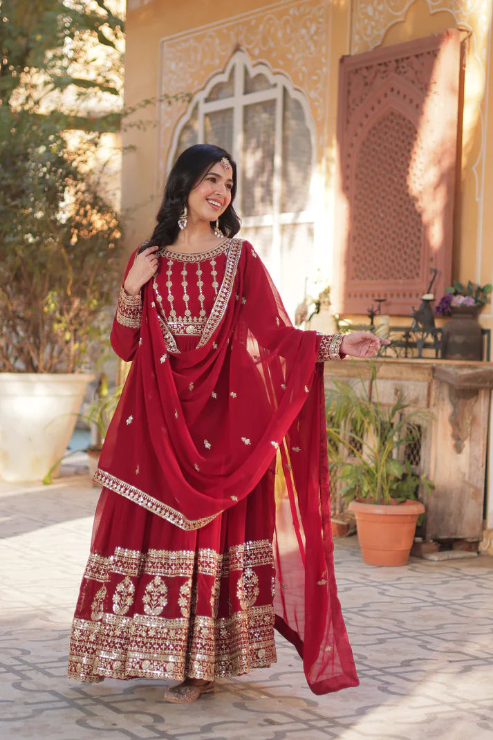 WEDDING SPECIAL GEORGETTE SEQUENCE EMBROIDERED GOWN WITH DUPATTA (WD107)