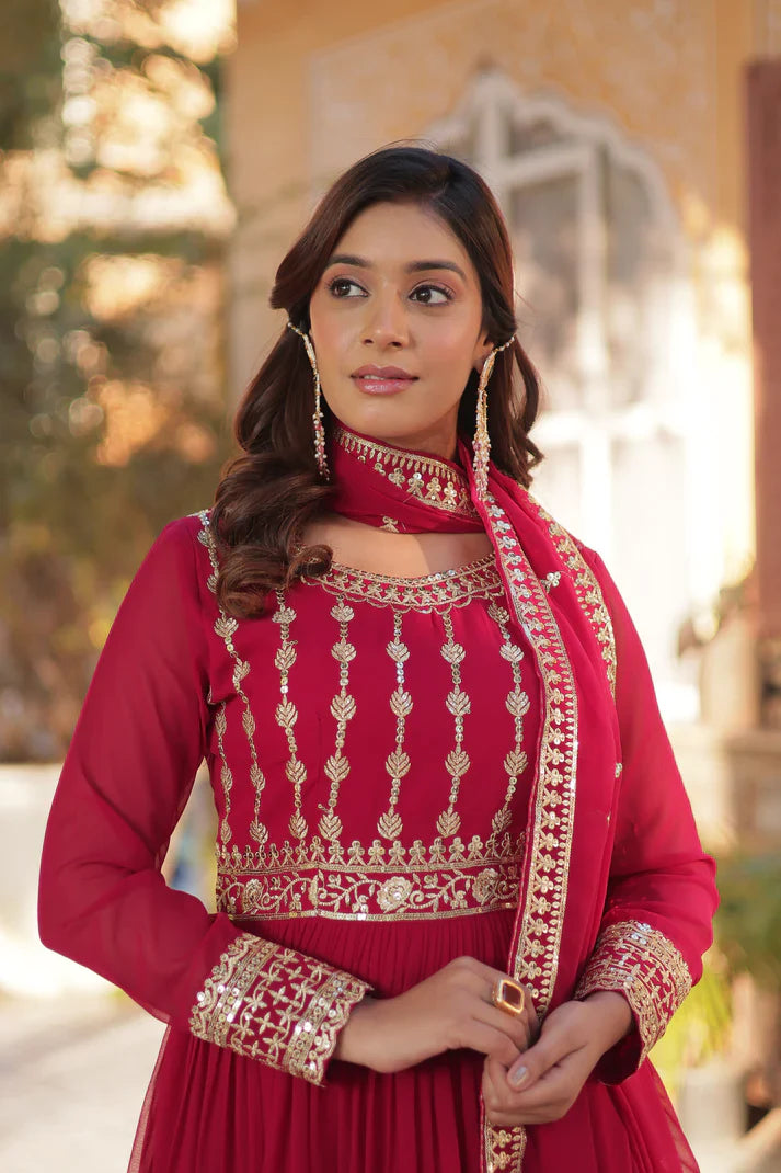 WEDDING SPECIAL GEORGETTE SEQUENCE EMBROIDERED GOWN WITH DUPATTA (WD107) (01)