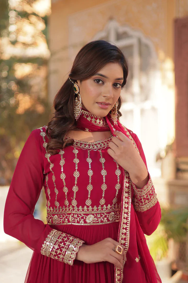 WEDDING SPECIAL GEORGETTE SEQUENCE EMBROIDERED GOWN WITH DUPATTA (WD107) (01)