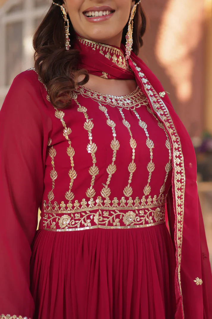 WEDDING SPECIAL GEORGETTE SEQUENCE EMBROIDERED GOWN WITH DUPATTA (WD107) (01)
