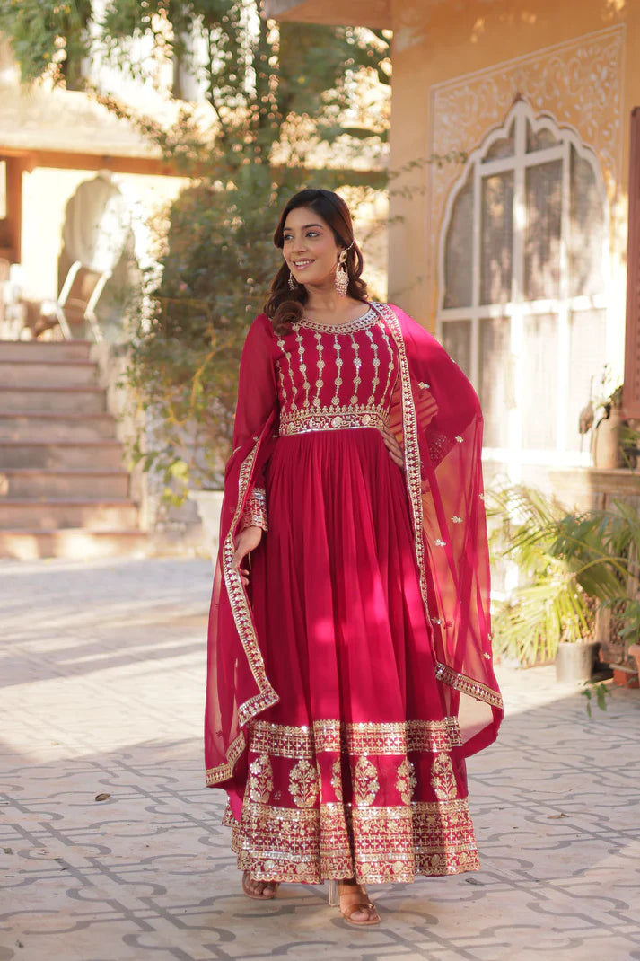 WEDDING SPECIAL GEORGETTE SEQUENCE EMBROIDERED GOWN WITH DUPATTA (WD107) (01)