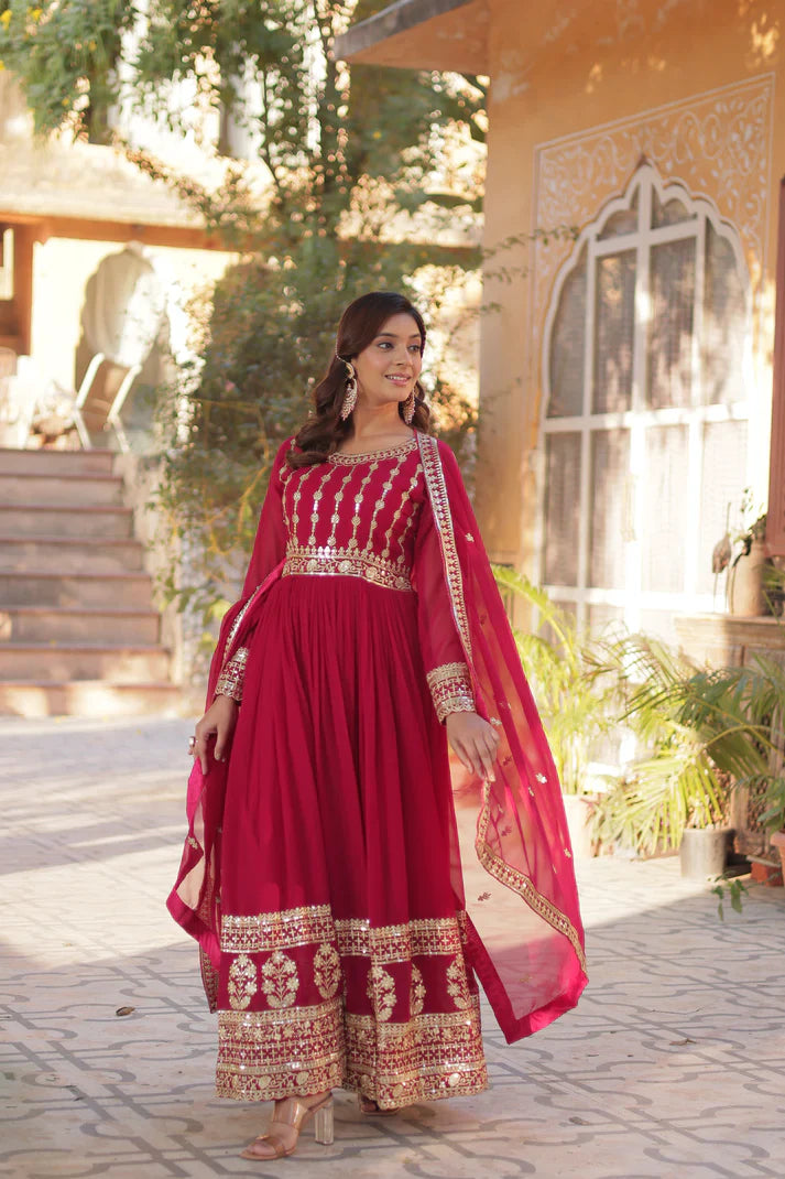 WEDDING SPECIAL GEORGETTE SEQUENCE EMBROIDERED GOWN WITH DUPATTA (WD107) (01)