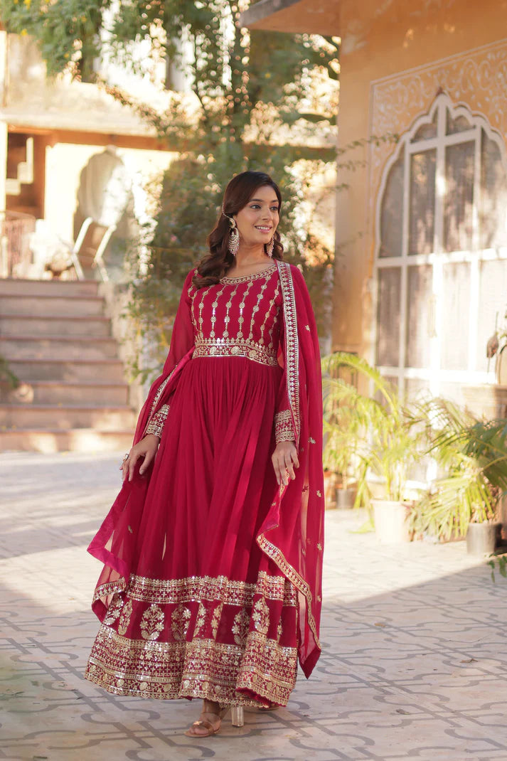 WEDDING SPECIAL GEORGETTE SEQUENCE EMBROIDERED GOWN WITH DUPATTA (WD107) (01)