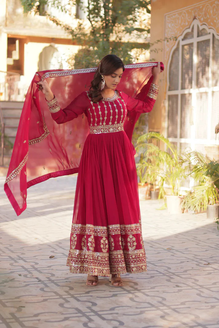 WEDDING SPECIAL GEORGETTE SEQUENCE EMBROIDERED GOWN WITH DUPATTA (WD107) (01)