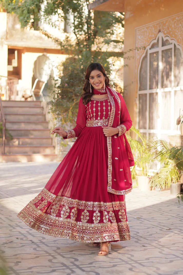WEDDING SPECIAL GEORGETTE SEQUENCE EMBROIDERED GOWN WITH DUPATTA (WD107) (01)