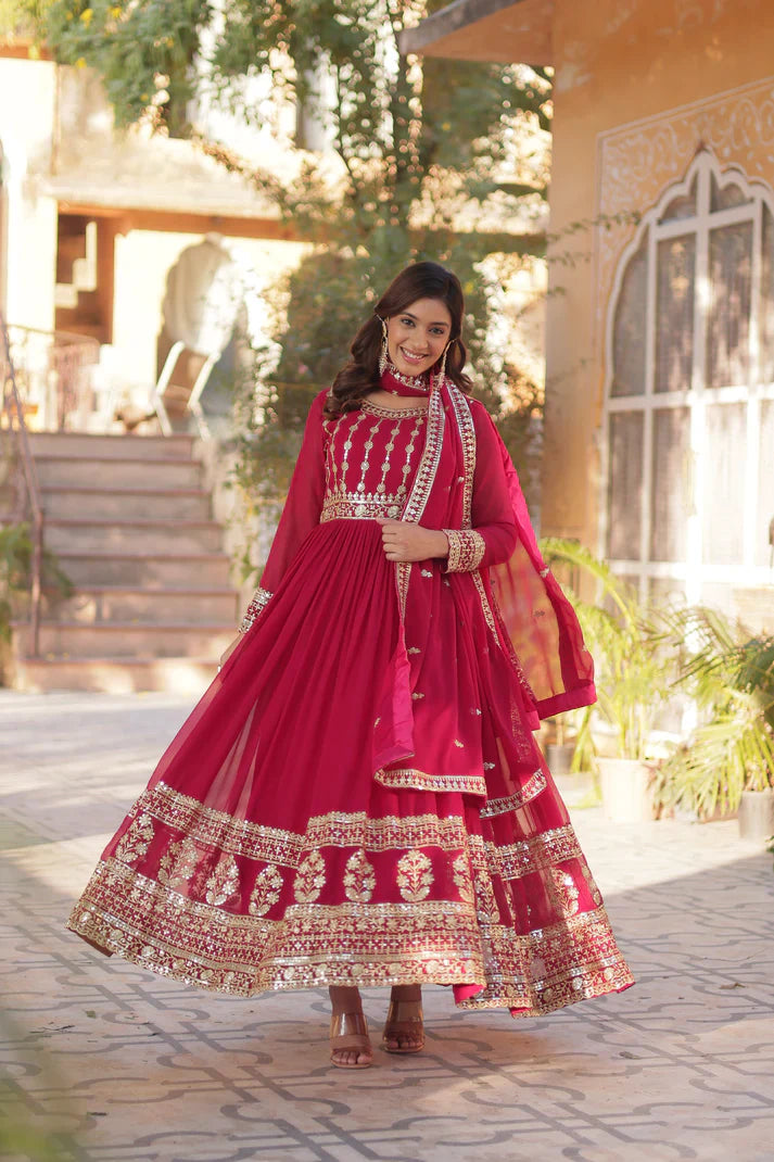 WEDDING SPECIAL GEORGETTE SEQUENCE EMBROIDERED GOWN WITH DUPATTA (WD107) (01)