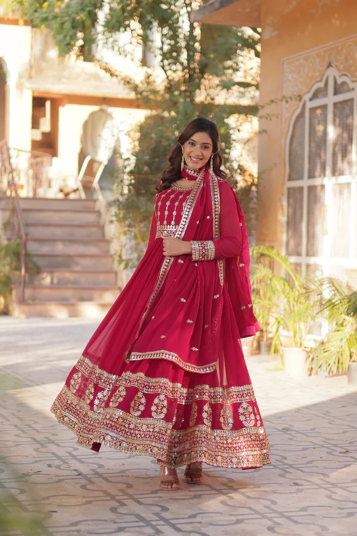 WEDDING SPECIAL GEORGETTE SEQUENCE EMBROIDERED GOWN WITH DUPATTA (WD107) (01)