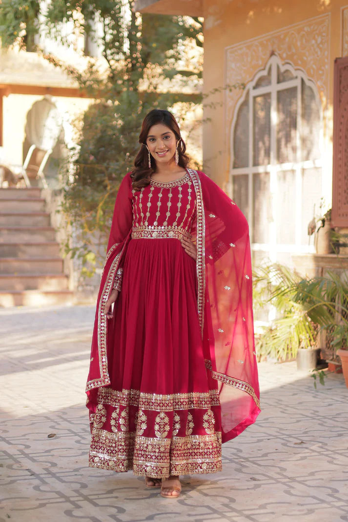 WEDDING SPECIAL GEORGETTE SEQUENCE EMBROIDERED GOWN WITH DUPATTA (WD107) (01)