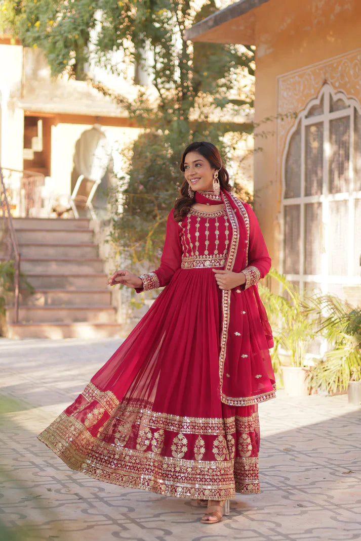 WEDDING SPECIAL GEORGETTE SEQUENCE EMBROIDERED GOWN WITH DUPATTA (WD107) (01)