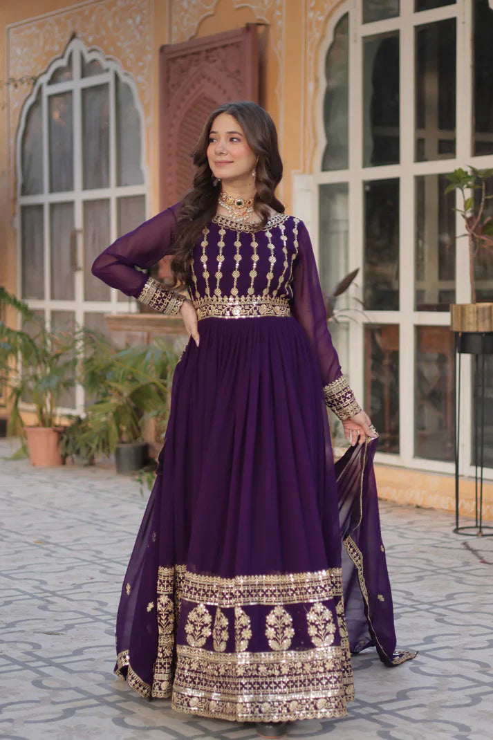 WEDDING SPECIAL GEORGETTE SEQUENCE EMBROIDERED GOWN WITH DUPATTA (WD107) (02)