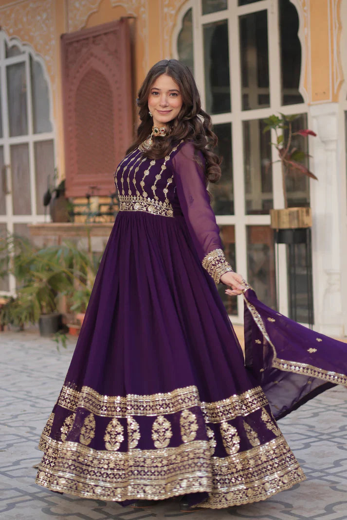 WEDDING SPECIAL GEORGETTE SEQUENCE EMBROIDERED GOWN WITH DUPATTA (WD107) (02)
