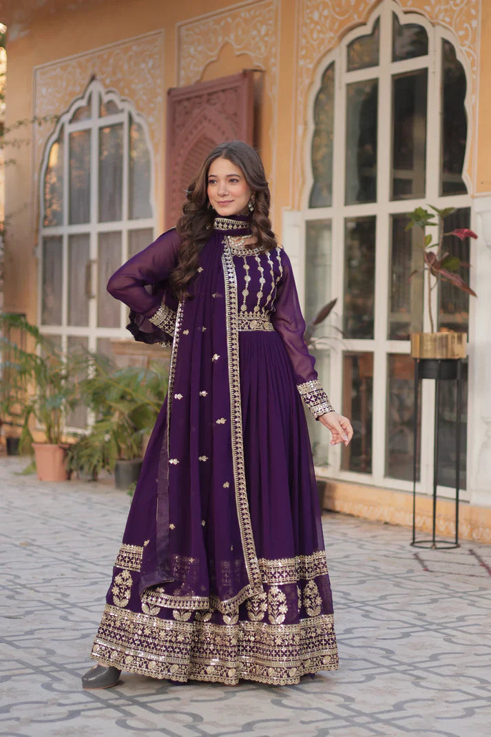 WEDDING SPECIAL GEORGETTE SEQUENCE EMBROIDERED GOWN WITH DUPATTA (WD107) (02)