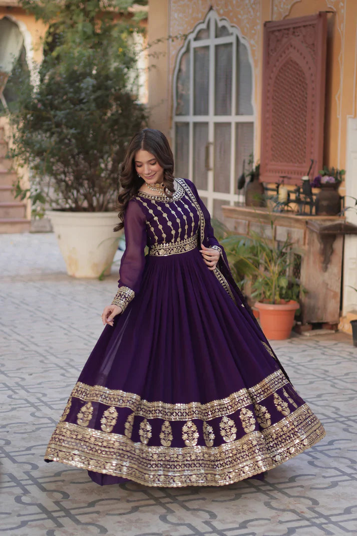 WEDDING SPECIAL GEORGETTE SEQUENCE EMBROIDERED GOWN WITH DUPATTA (WD107) (02)