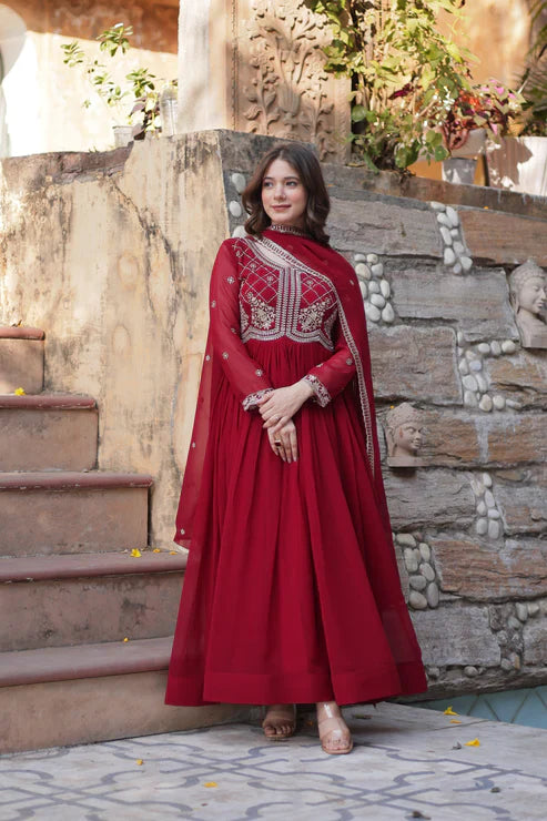 FAUX BLOOMING SEQUANCE EMBROIDERED GOWN WITH DUPATTA(WD80)