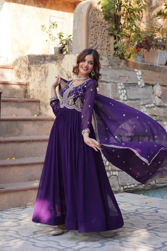 FAUX BLOOMING SEQUANCE EMBROIDERED GOWN WITH DUPATTA(WD80) (01)