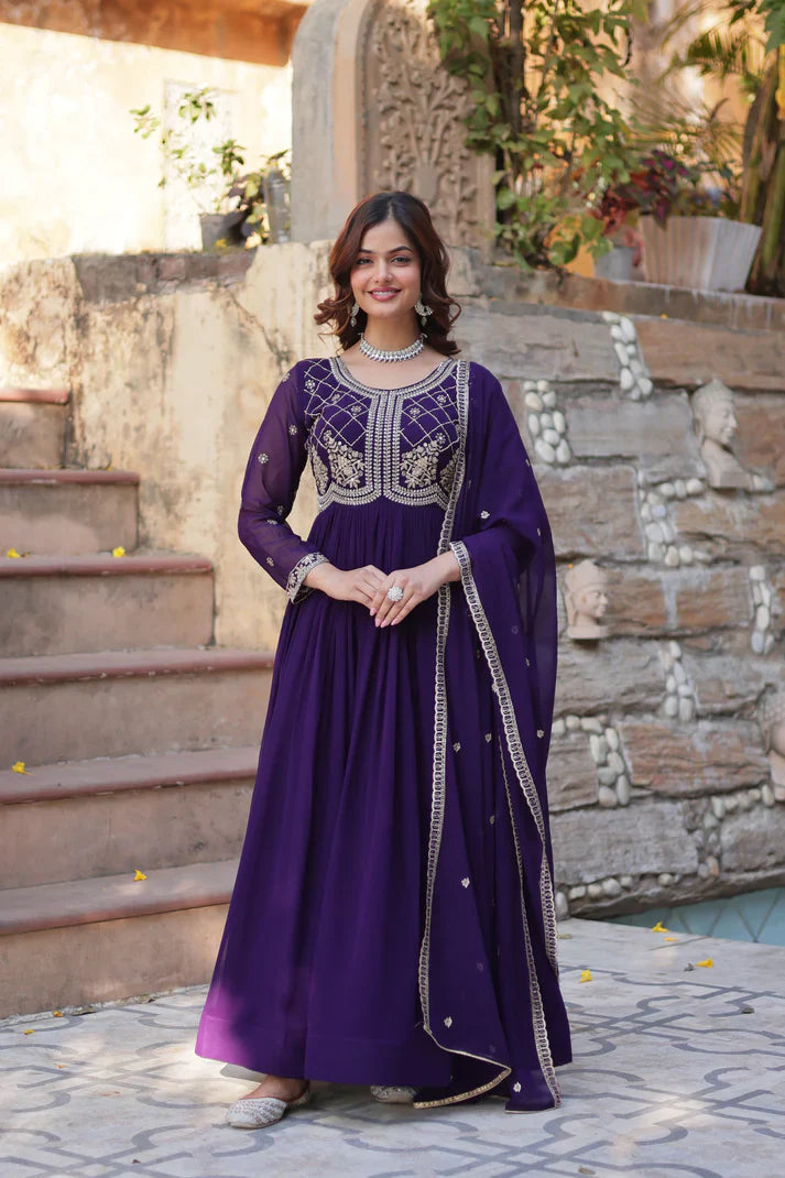 FAUX BLOOMING SEQUANCE EMBROIDERED GOWN WITH DUPATTA(WD80) (01)