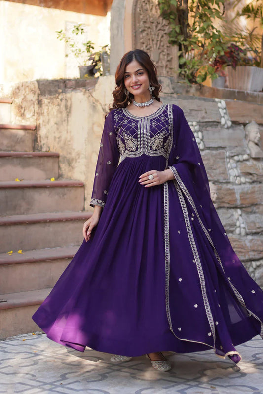 FAUX BLOOMING SEQUANCE EMBROIDERED GOWN WITH DUPATTA(WD80) (01)