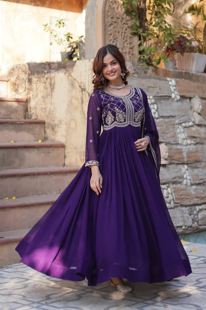 FAUX BLOOMING SEQUANCE EMBROIDERED GOWN WITH DUPATTA(WD80) (01)