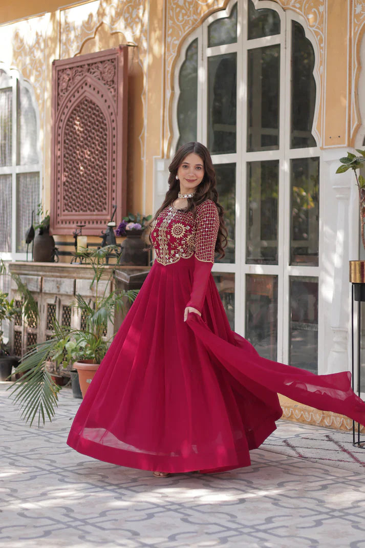 BLOOMING GEORGETTE EMBROIDERED GOWN WITH DUPATTA(WD98)