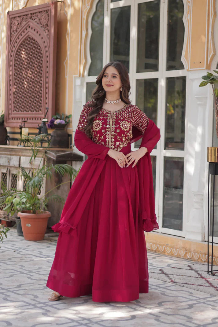 BLOOMING GEORGETTE EMBROIDERED GOWN WITH DUPATTA(WD98)