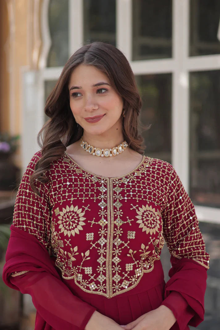 BLOOMING GEORGETTE EMBROIDERED GOWN WITH DUPATTA(WD98)