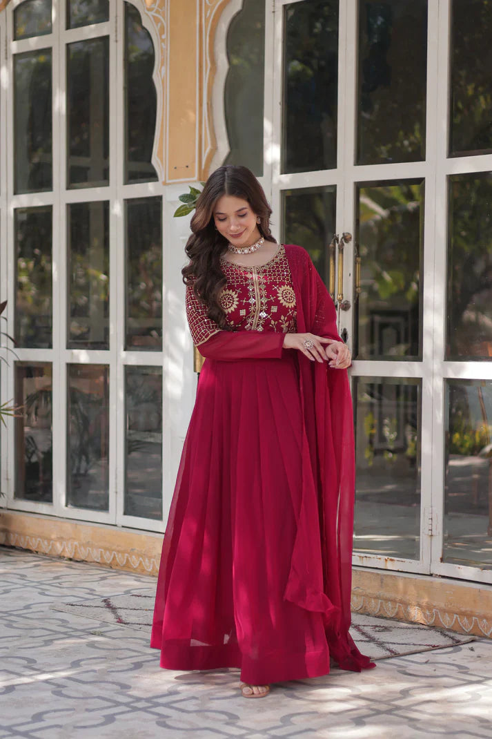 BLOOMING GEORGETTE EMBROIDERED GOWN WITH DUPATTA(WD98)