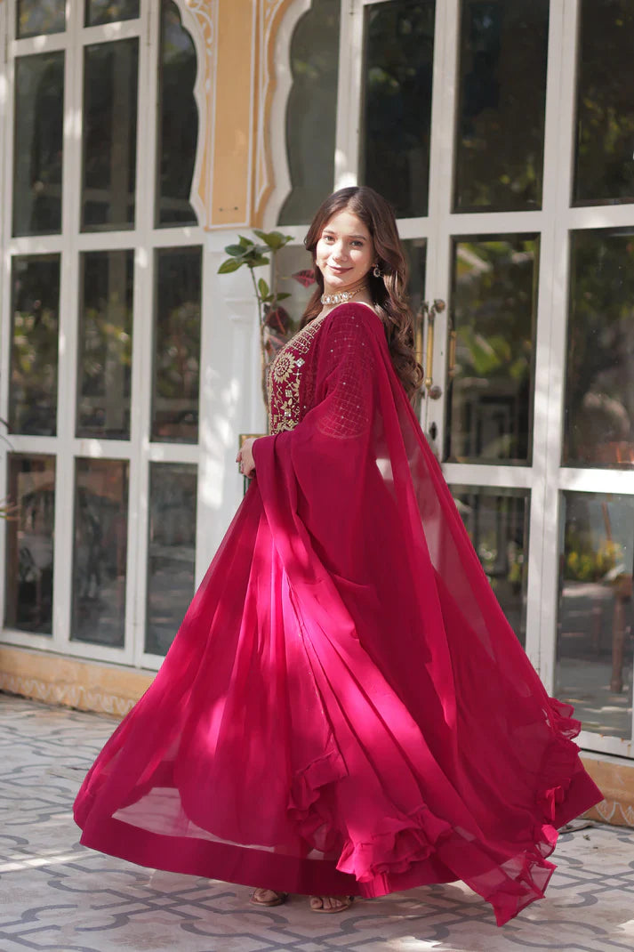 BLOOMING GEORGETTE EMBROIDERED GOWN WITH DUPATTA(WD98)