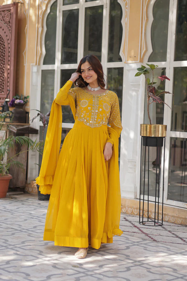 BLOOMING GEORGETTE EMBROIDERED GOWN WITH DUPATTA(WD98) (01)