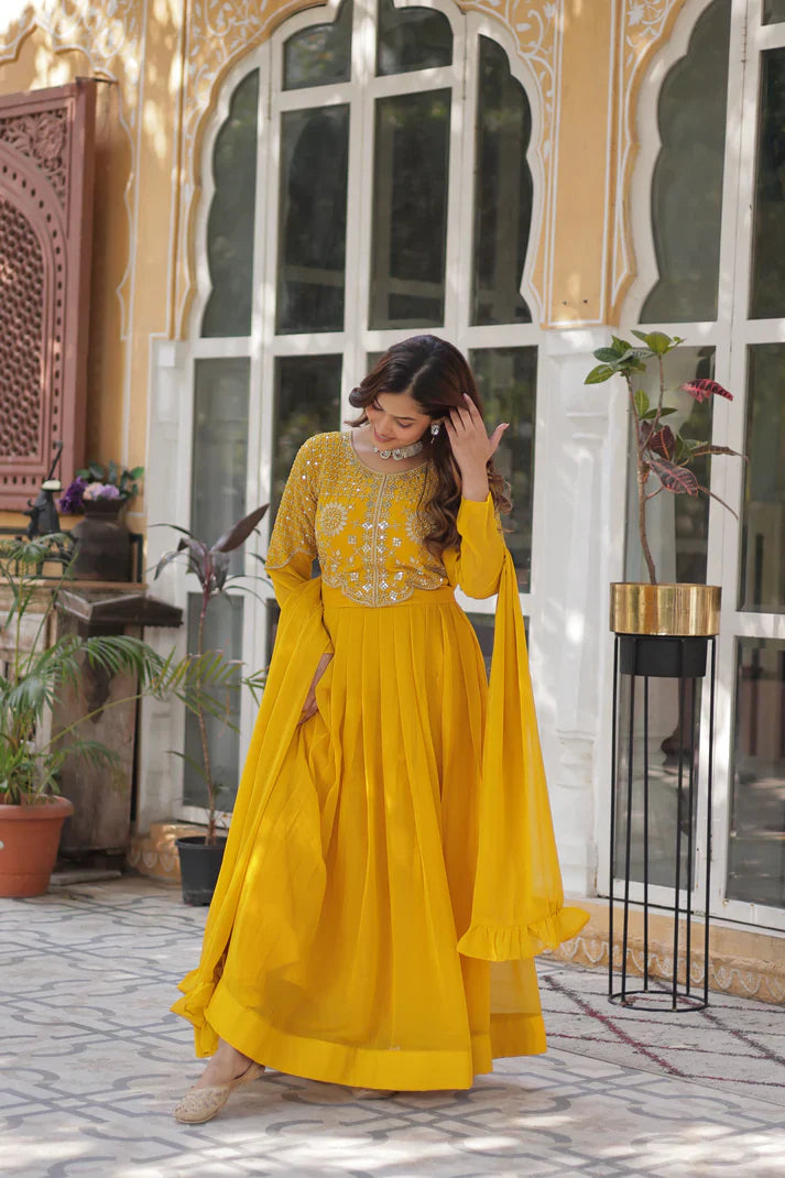 BLOOMING GEORGETTE EMBROIDERED GOWN WITH DUPATTA(WD98) (01)