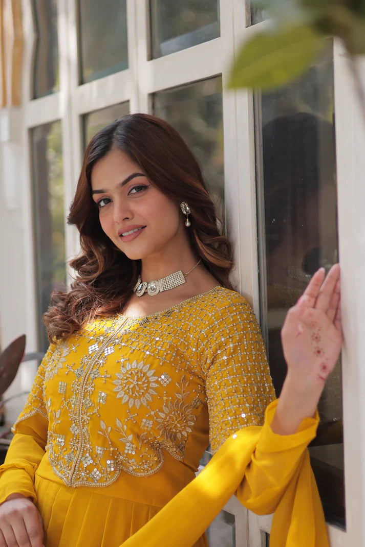 BLOOMING GEORGETTE EMBROIDERED GOWN WITH DUPATTA(WD98) (01)