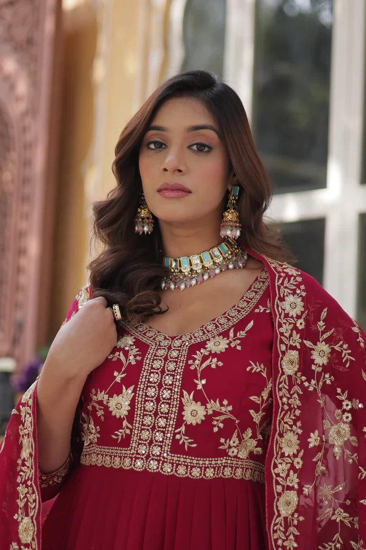 FAUX BLOOMING WITH SEQUANCE EMBROIDERED GOWN WITH DUPATTA(WD86)