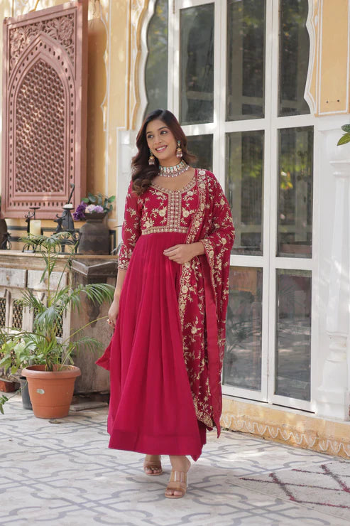 FAUX BLOOMING WITH SEQUANCE EMBROIDERED GOWN WITH DUPATTA(WD86)