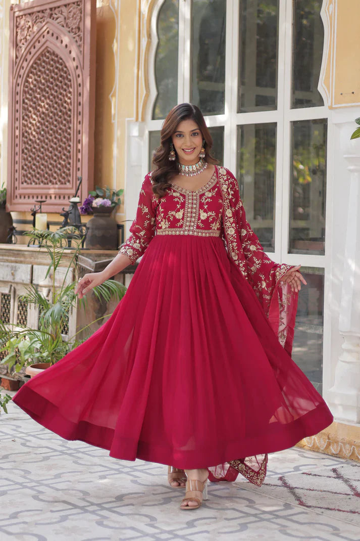 FAUX BLOOMING WITH SEQUANCE EMBROIDERED GOWN WITH DUPATTA(WD86)