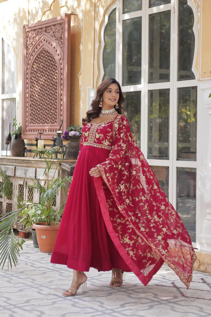 FAUX BLOOMING WITH SEQUANCE EMBROIDERED GOWN WITH DUPATTA(WD86)