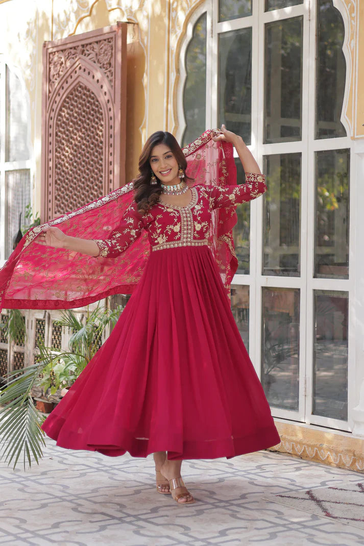 FAUX BLOOMING WITH SEQUANCE EMBROIDERED GOWN WITH DUPATTA(WD86)