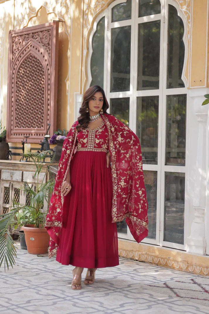 FAUX BLOOMING WITH SEQUANCE EMBROIDERED GOWN WITH DUPATTA(WD86)