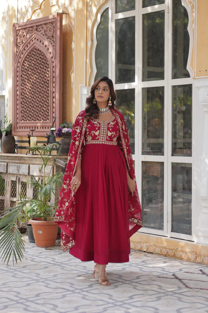 FAUX BLOOMING WITH SEQUANCE EMBROIDERED GOWN WITH DUPATTA(WD86)