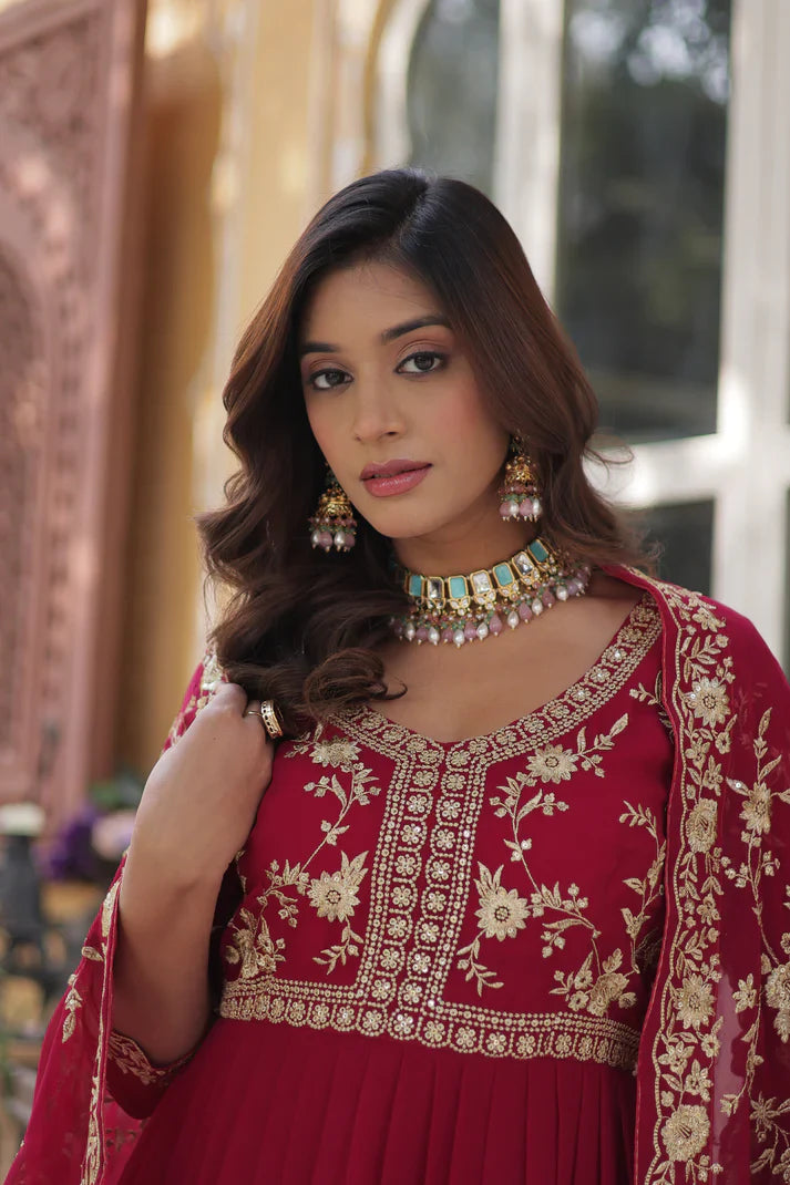 FAUX BLOOMING WITH SEQUANCE EMBROIDERED GOWN WITH DUPATTA(WD86)