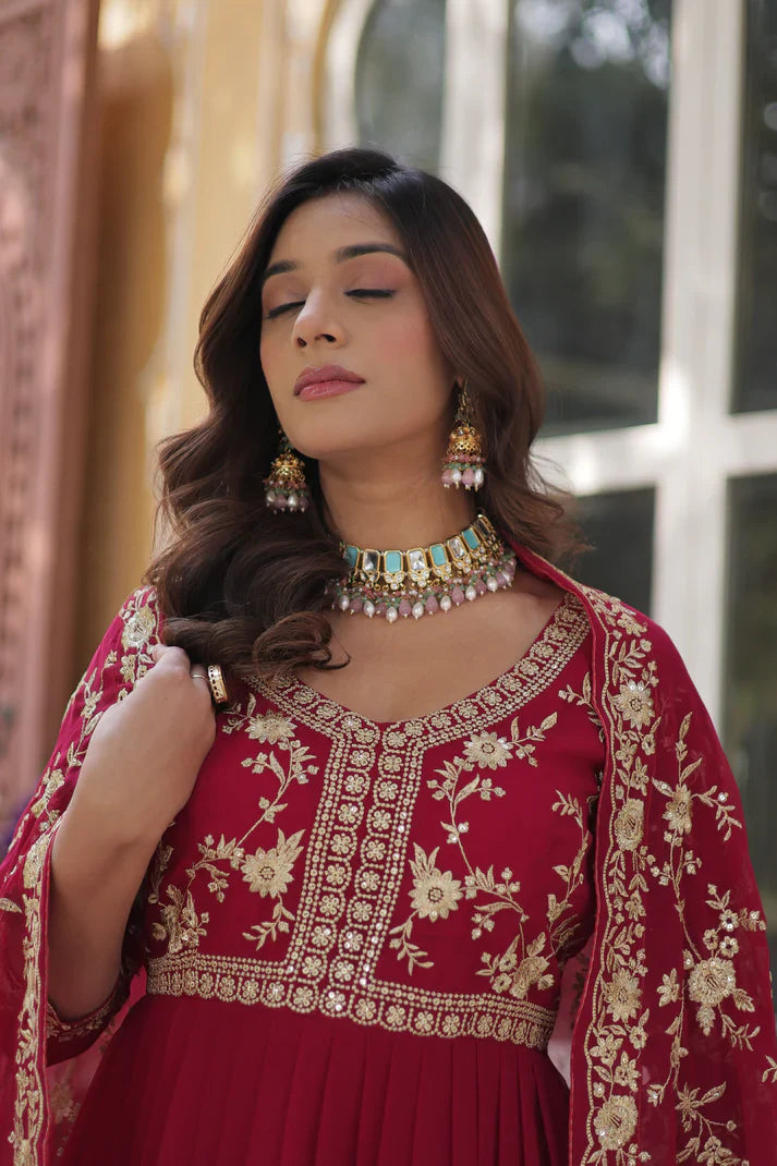 FAUX BLOOMING WITH SEQUANCE EMBROIDERED GOWN WITH DUPATTA(WD86)