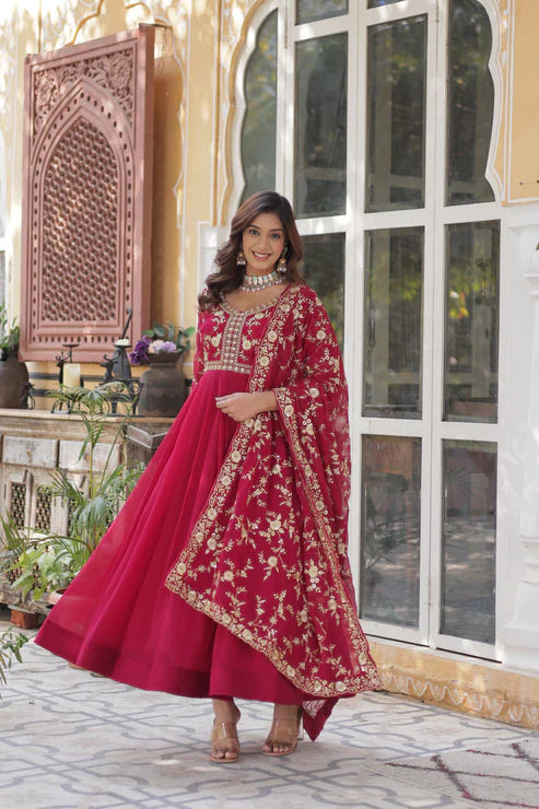FAUX BLOOMING WITH SEQUANCE EMBROIDERED GOWN WITH DUPATTA(WD86)