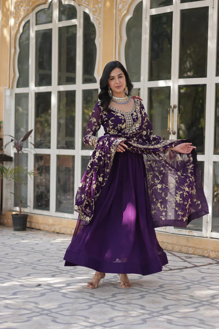 FAUX BLOOMING WITH SEQUANCE EMBROIDERED GOWN WITH DUPATTA(WD86) (01)