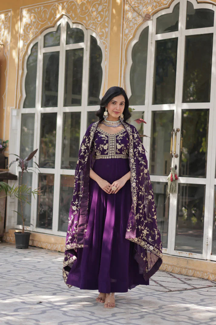 FAUX BLOOMING WITH SEQUANCE EMBROIDERED GOWN WITH DUPATTA(WD86) (01)