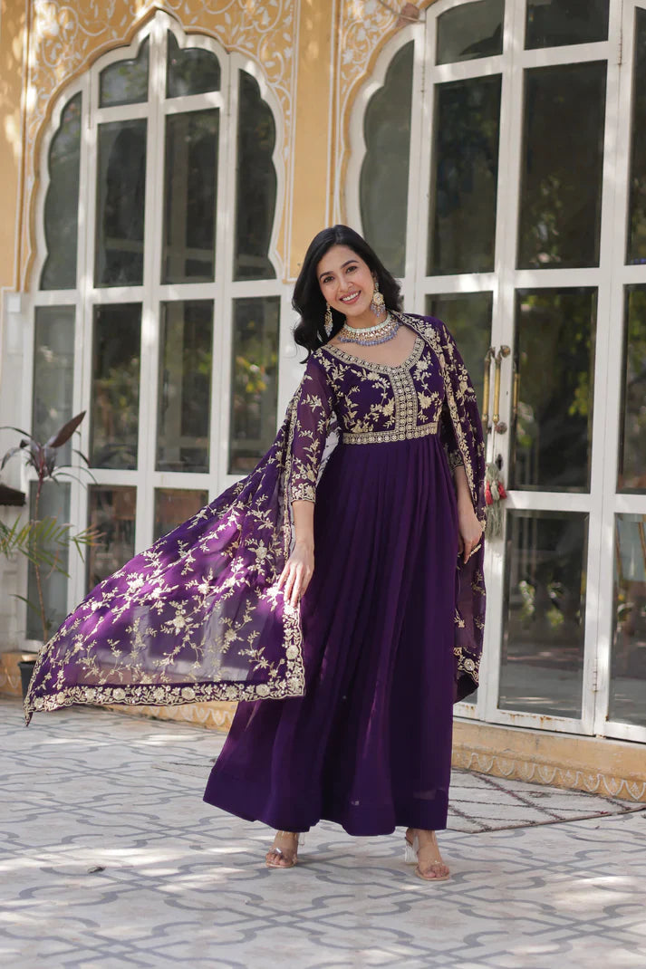 FAUX BLOOMING WITH SEQUANCE EMBROIDERED GOWN WITH DUPATTA(WD86) (01)
