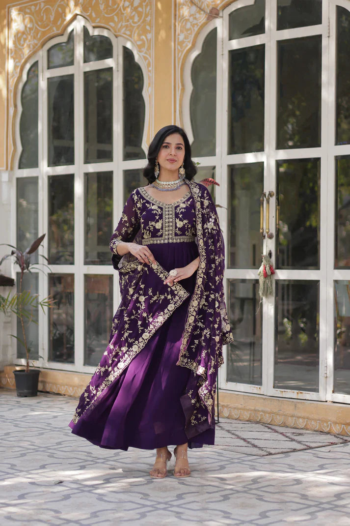 FAUX BLOOMING WITH SEQUANCE EMBROIDERED GOWN WITH DUPATTA(WD86) (01)