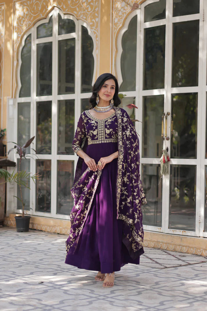 FAUX BLOOMING WITH SEQUANCE EMBROIDERED GOWN WITH DUPATTA(WD86) (01)