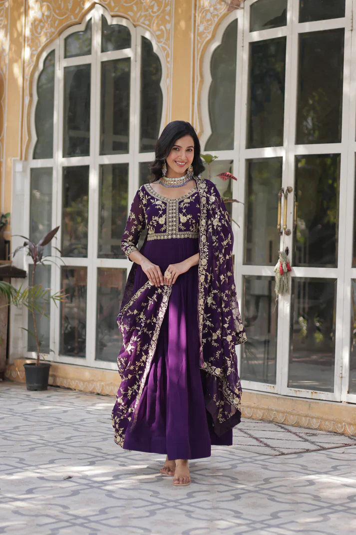 FAUX BLOOMING WITH SEQUANCE EMBROIDERED GOWN WITH DUPATTA(WD86) (01)
