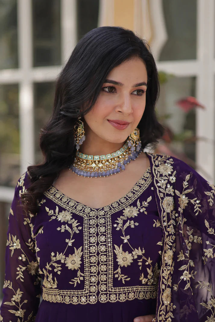 FAUX BLOOMING WITH SEQUANCE EMBROIDERED GOWN WITH DUPATTA(WD86) (01)