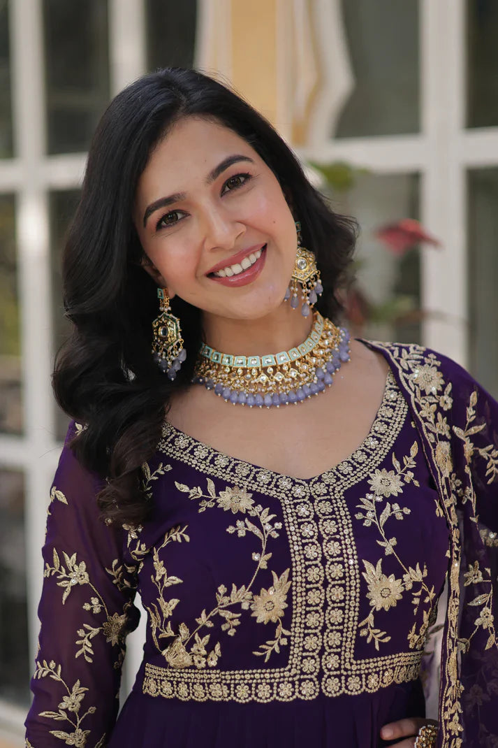 FAUX BLOOMING WITH SEQUANCE EMBROIDERED GOWN WITH DUPATTA(WD86) (01)