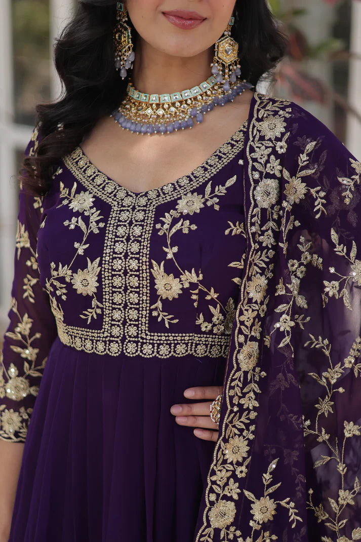 FAUX BLOOMING WITH SEQUANCE EMBROIDERED GOWN WITH DUPATTA(WD86) (01)